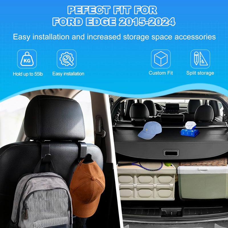 AUXKO Retractable Cargo Cover for Ford Edge 2024-2015, Trunk Cargo Cover Luggage Security Shade Cover for 2024 2023 2022 Ford Edge Shielding Shade Anti-Peeping Luggage Privacy Screen, Carbon Fiber - Image 3